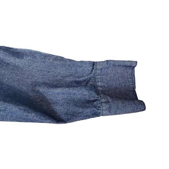 DRAPER JAMES Chambray Ruffle Shift Dress Size 4 Blue Denim Dark Wash - Picture 10 of 16